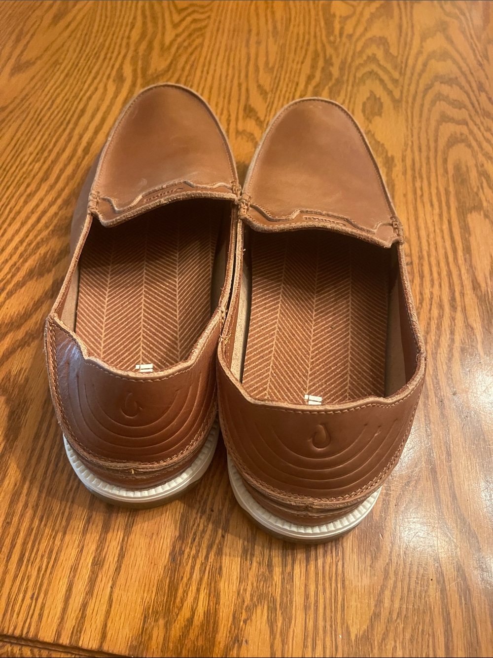 OluKai Tan/Brown Leather Slip-On Loafers - Picture 4 of 6